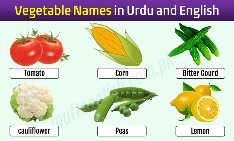 Vegetable Names in English and Urdu with Pictures