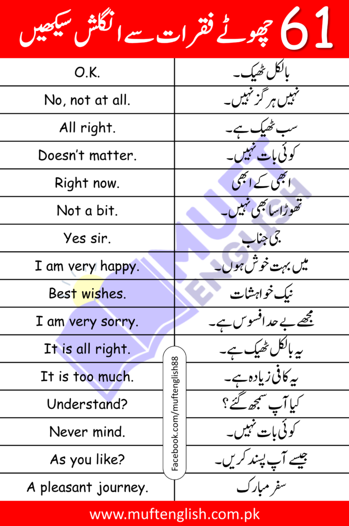 English to Urdu Sentences