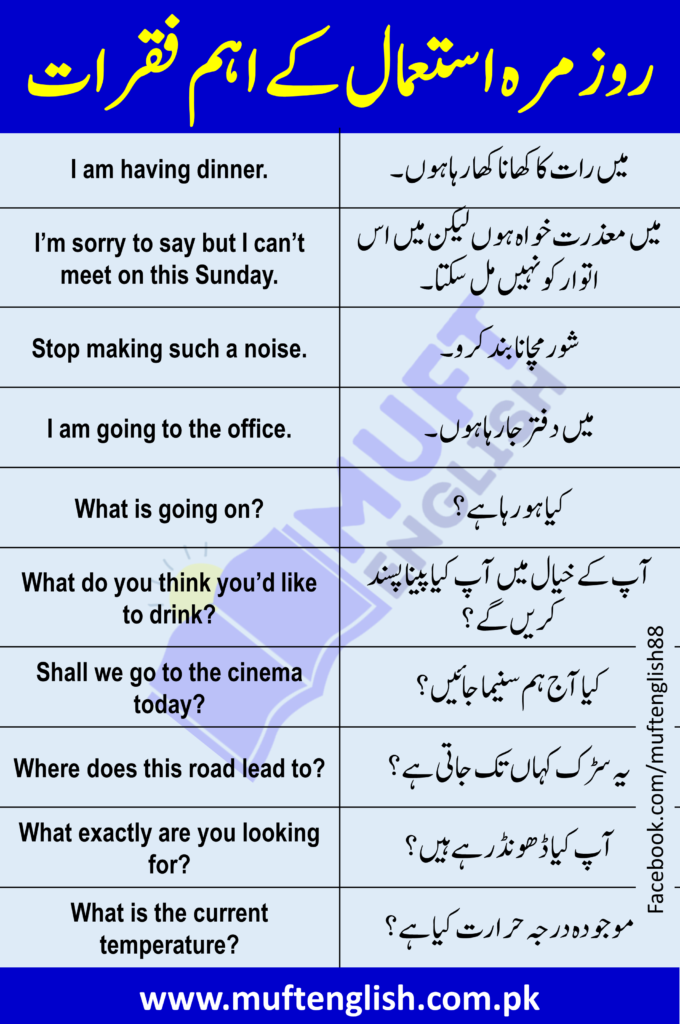 English to Urdu Sentences