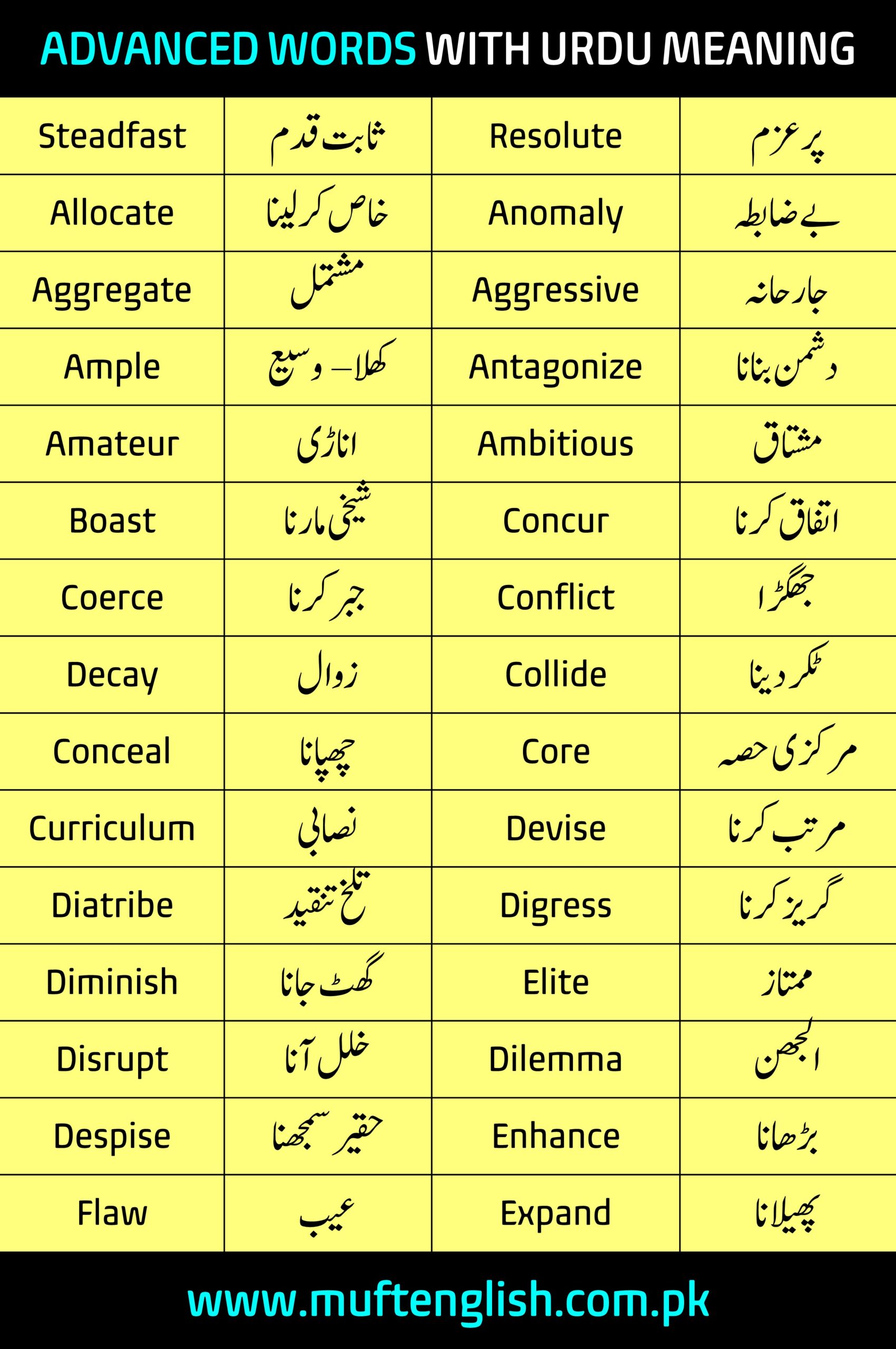 Dawn Vocabulary Words in English with Urdu Meaning 2024