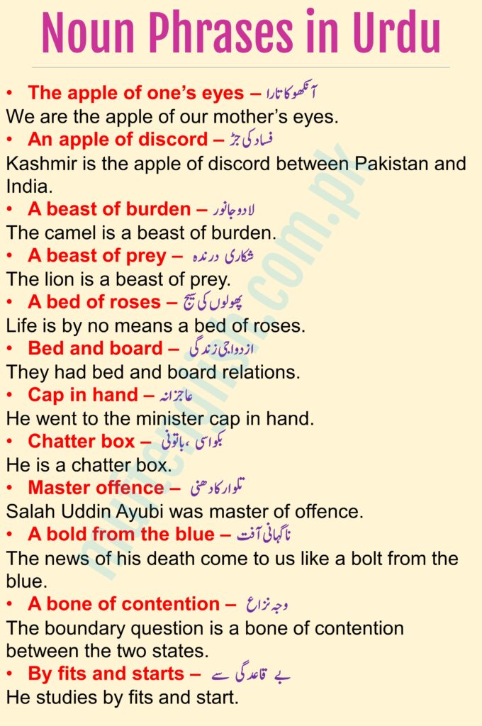 Noun Phrases in Urdu with Examples