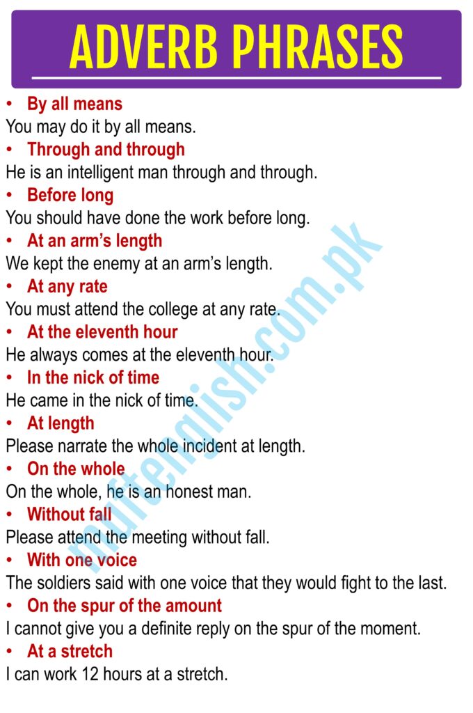 50 Most Common Adverb Phrases with Examples
